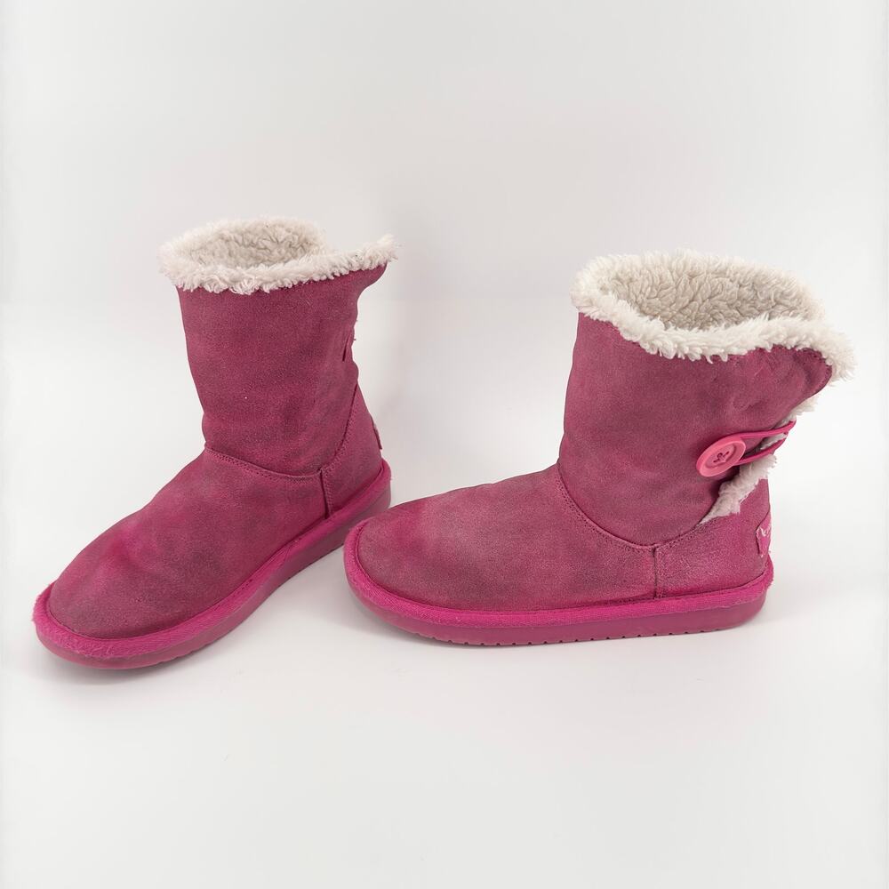 Koolaburra by UGG Girls Pink Button Short Boots Size 1 Faux Fur Lined Winter - Picture 3 of 10